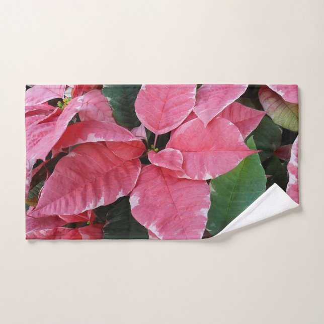 Argent Star Marbre Poinsettias Pink Holiday Floral (Serviette à main)