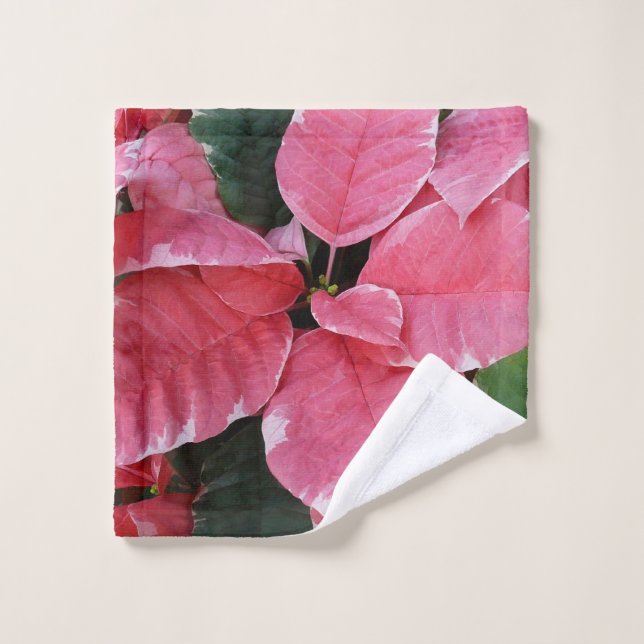 Argent Star Marbre Poinsettias Pink Holiday Floral (Gant de toilette)