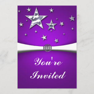 Argent Stars Purple Party Invitation