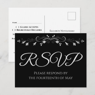 Argent sur Black Elegant Wedding Carte Postale RSV