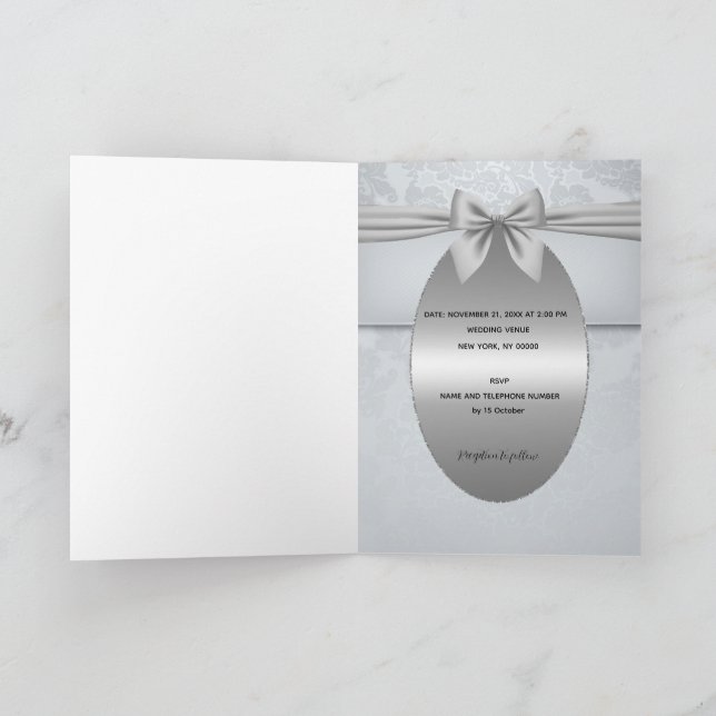 Argent Vintage avec Faire-part de mariage Bow (Intérieur)