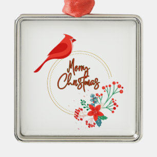 Argenté Design d'oiseau avec fleurs premium ornement carré