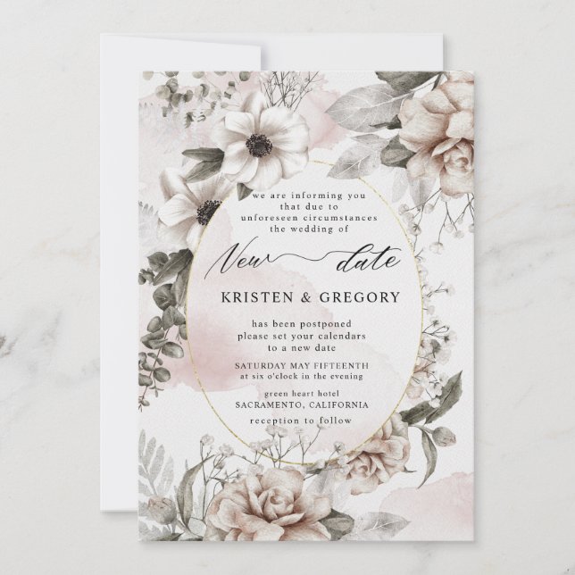 argenté floral nouveau mariage date Invitation (Devant)
