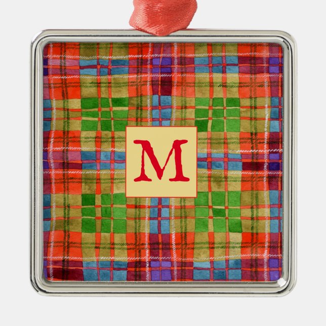 Argenté MAC RAE TARTAN Carré en verre ornement + initial (Devant)