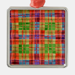 Argenté Ornement carré en verre MAC RAE TARTAN