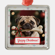 Ornement carré Noël personnalisable Chien et Os po