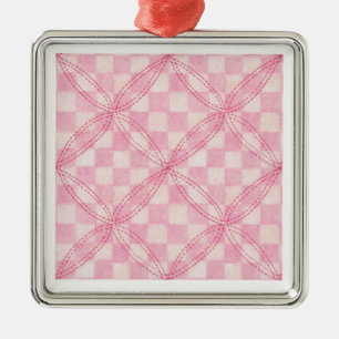 Argenté PINK CHECK QUILT Premium Carré Ornement