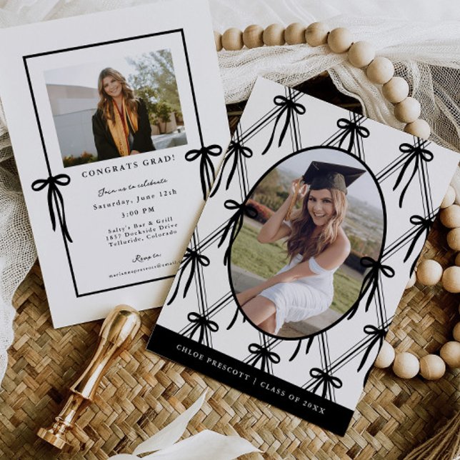 Argyle Bows Graduation Party Invitation Photo Card (Créateur téléchargé)