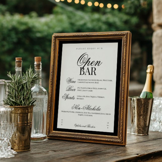Aria | Black Beige Elegant Wedding Bar Sign (Créateur téléchargé)