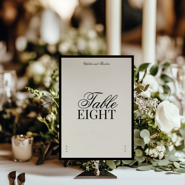 Aria | Numéro de table de mariage élégant noir bei (Créateur téléchargé)