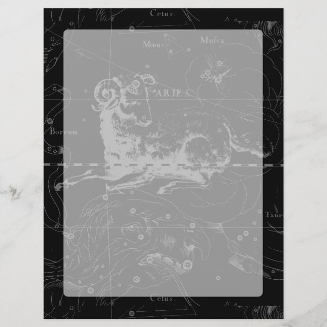 Aries Constellation Hevelius Vintage sur Noir (Devant)