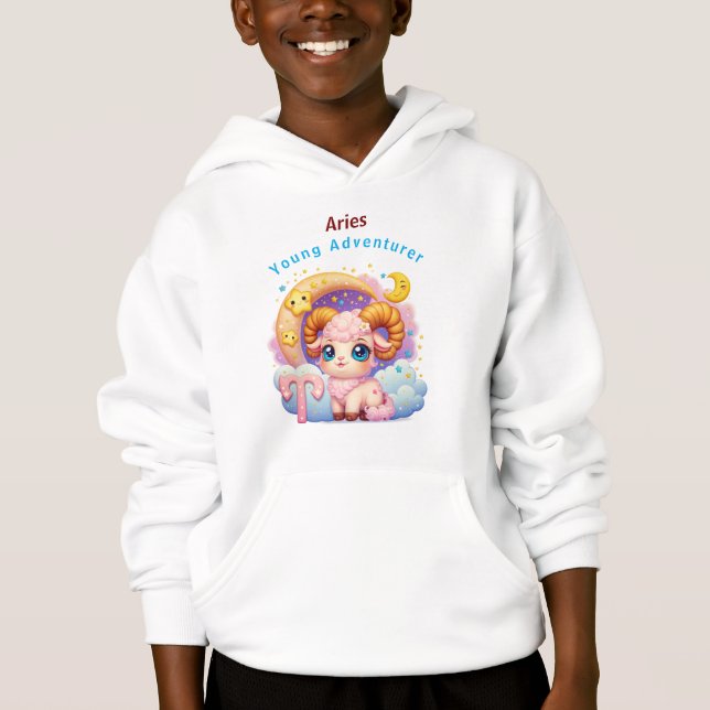 Aries Ram Zodiac Kids Fleece Hoodie Sweatshirt (Devant)