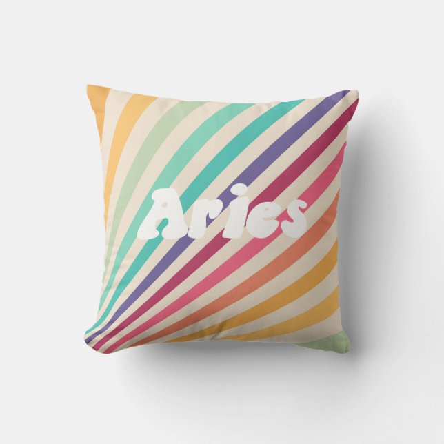 Aries Retro Rainbow Zodiac Astrologie Coussin rond (Recto)