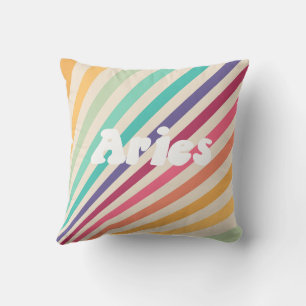 Aries Retro Rainbow Zodiac Astrologie Coussin rond