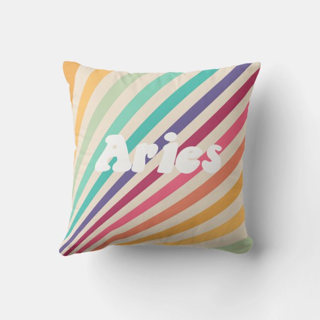 Aries Retro Rainbow Zodiac Astrologie Coussin rond (Verso)