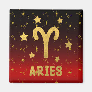 Aries Zodiac Rouge et or Magnet