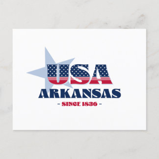 Arkansas en carte postale rouge, blanche et bleue