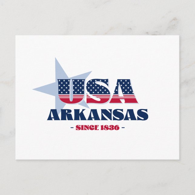 Arkansas en carte postale rouge, blanche et bleue (Devant)