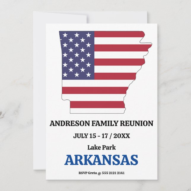 ARKANSAS RÉUNION FAMILIALE CARTE D'ÉTAT USA Drapea (Devant)