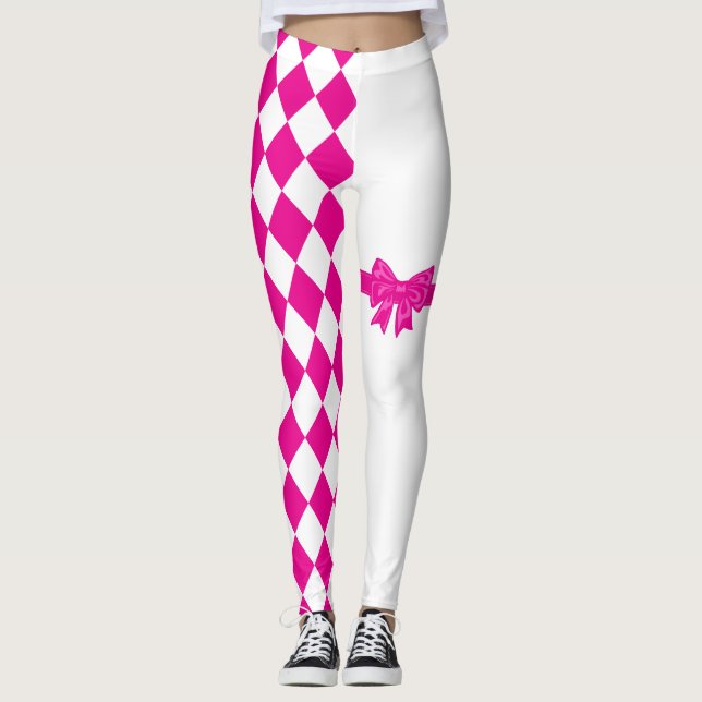 Arlequin blanc rose Diamond Mardi Gras Leggings (Devant)