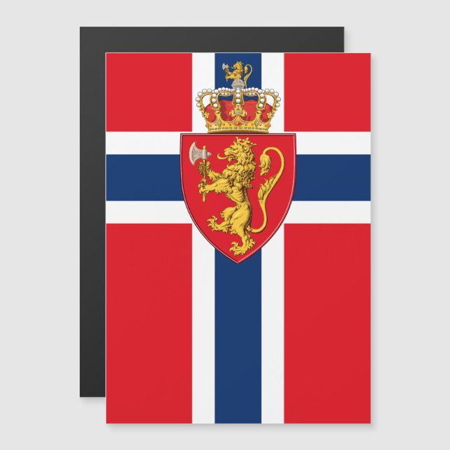Armoiries de la Norvège sur le drapeau norvégien,  (Devant / Derrière)