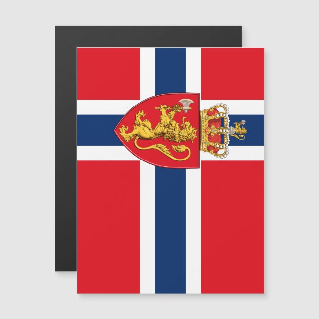 Armoiries de Norvège sur le drapeau de la Norvège, (Devant / Derrière)