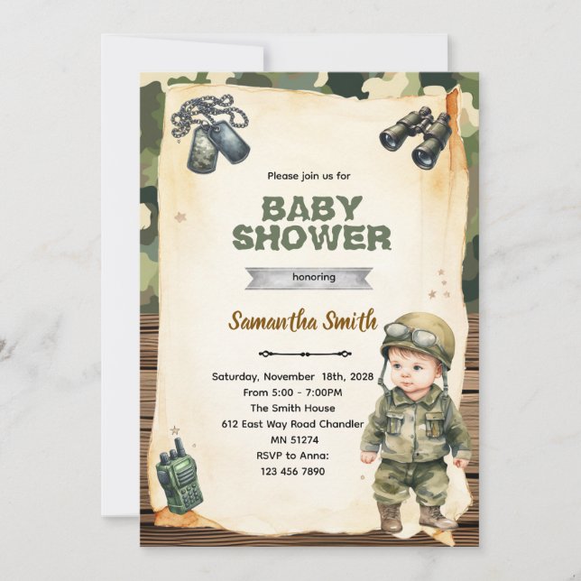 Army Camo Baby Shower Invitation (Devant)