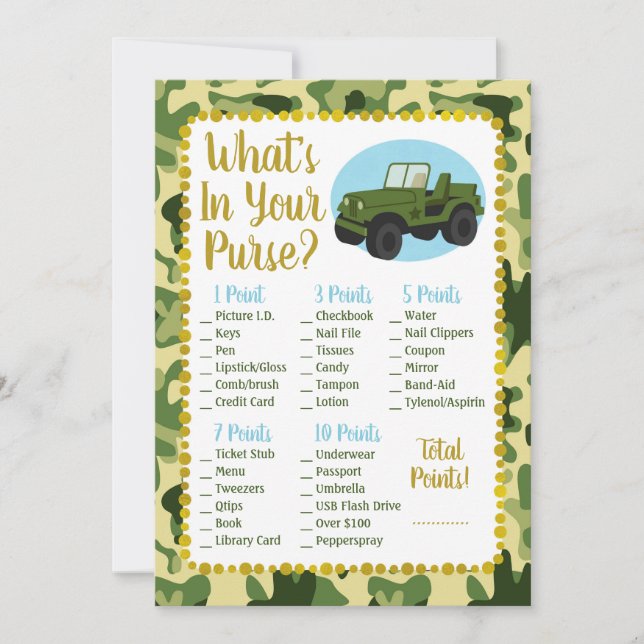 Army Camo What's In Your Purse Shower Game (Devant)