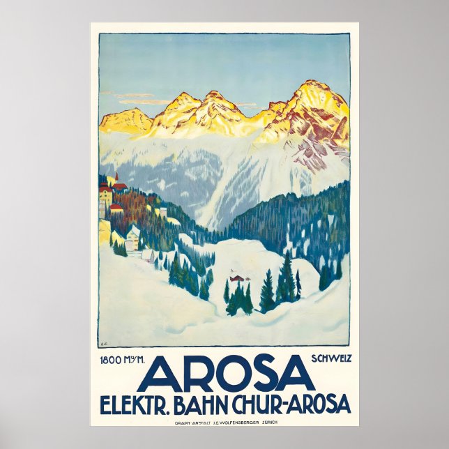 Arosa Graubünden Suisse Affiche de ski vintage (Devant)