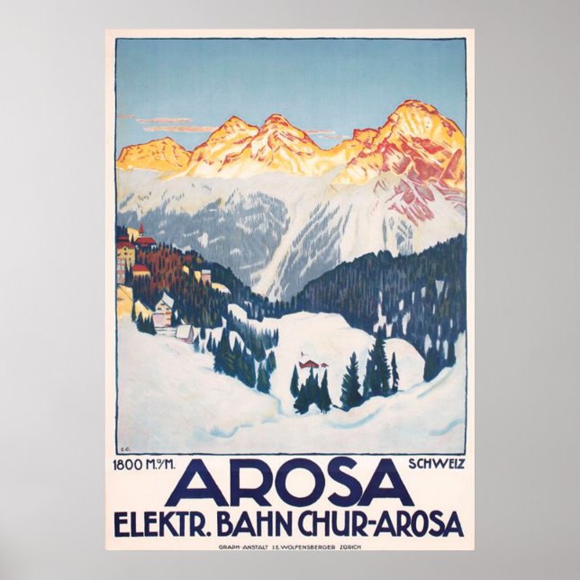 Arosa Mountains Suisse Poster vintage de voyage (Devant)