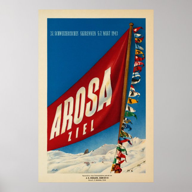 Arosa, Suisse, Affiche de voyage de ski (Devant)