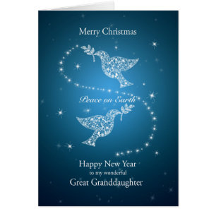 Arrière-petite-fille, colombes de Noël de paix