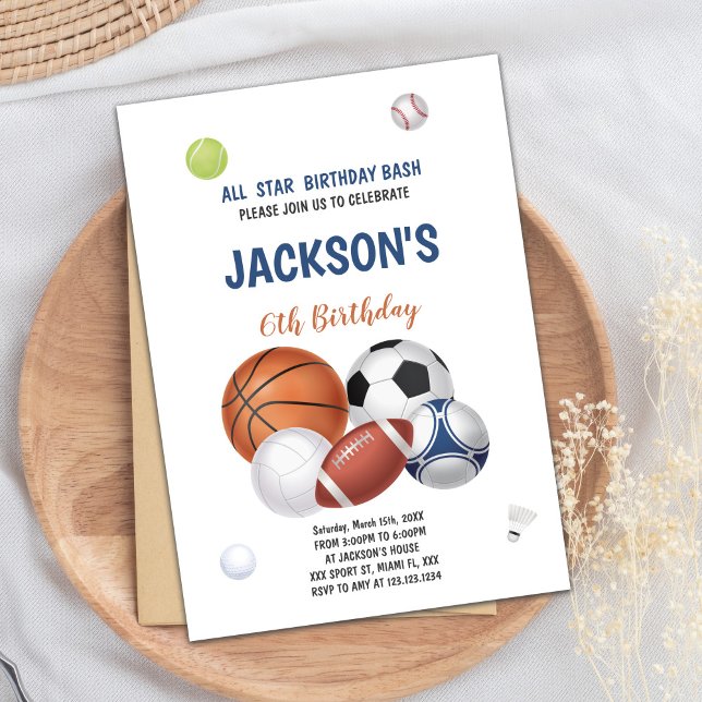 Arrière - plan blanc Sports Invitation Anniversair (White Sports Birthday Invitations)