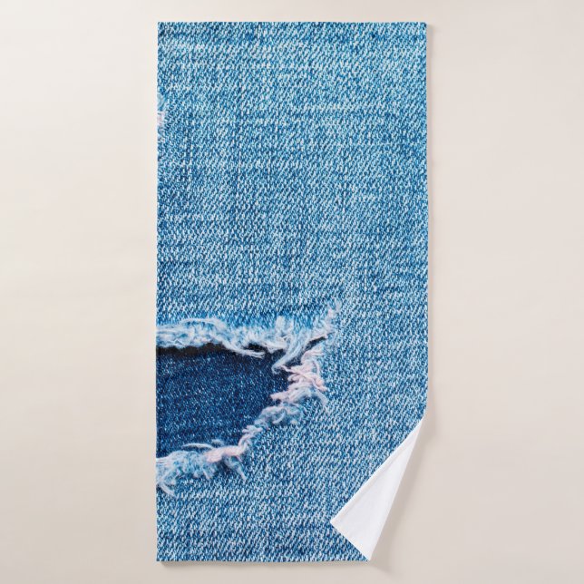 Arrière - plan de denim texturé. Trou déchiré dans (Serviette de bain)