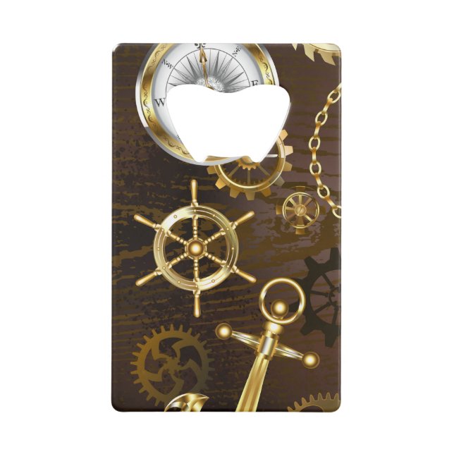 Arrière - plan en bois avec cheval de mer mécaniqu (Devant)