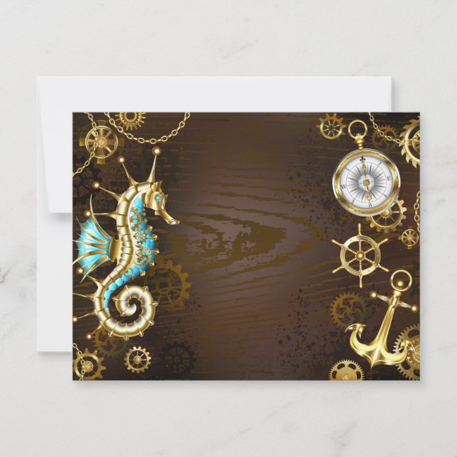 Arrière - plan en bois avec cheval de mer mécaniqu (Devant)