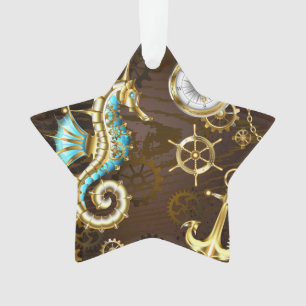 Arrière - plan en bois avec cheval de mer mécaniqu