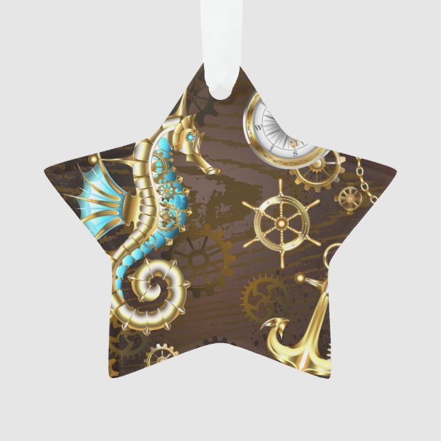 Arrière - plan en bois avec cheval de mer mécaniqu (devant)