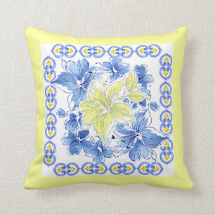 Arrière - plan floral bleu et jaune du coussin