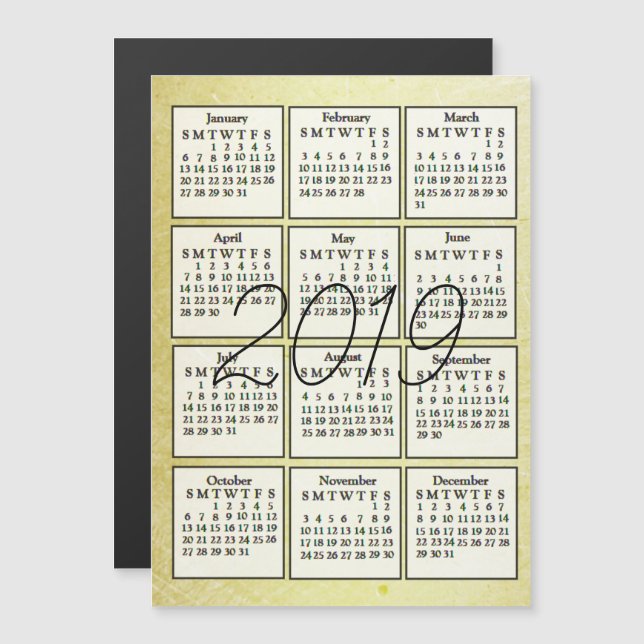 arrière - plan Gold Magnet 2019 Calendrier (Devant / Derrière)