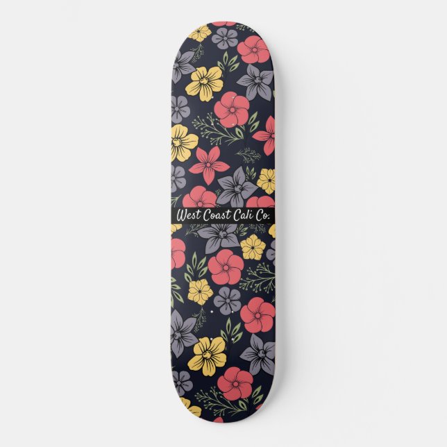 Arrière - plan noir et Fleurs colorées Skateboard (Recto)