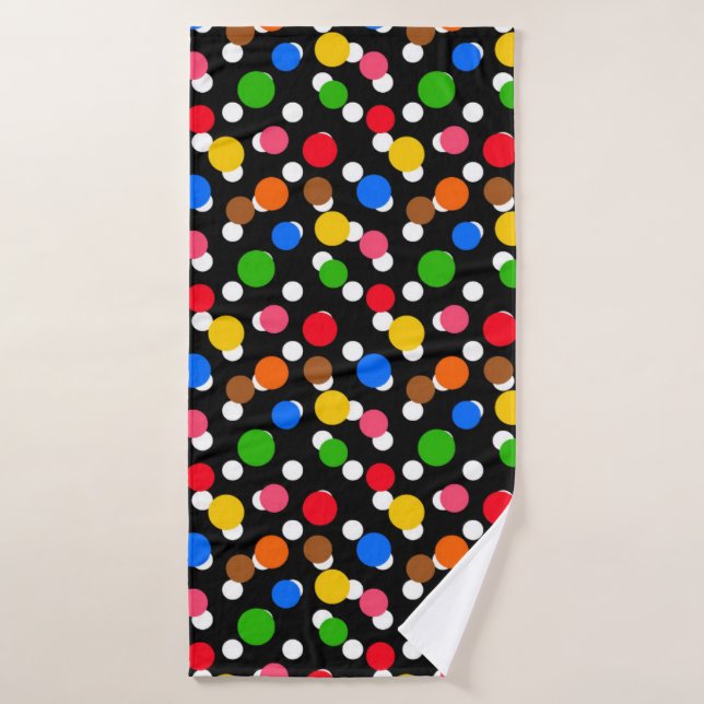 Arrière - plan noir Pois colorés (Serviette de bain)