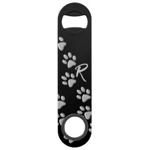 Arrière - plan noir Silver Dog Paws Motif d'impres