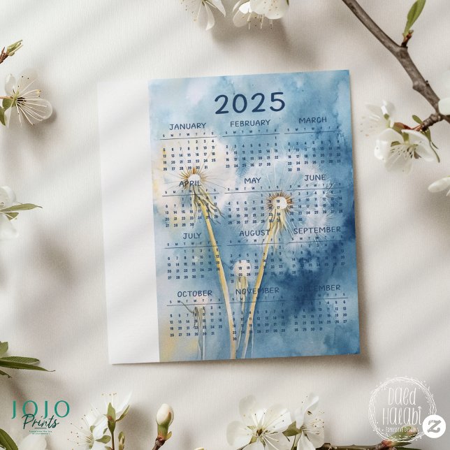 arrière - plan Vintage Dandelion 2025 (Calendar 2025 Dandelion Flower Background)