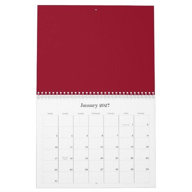 Arrière - plans rouges sur un calendrier (Jan 2027)