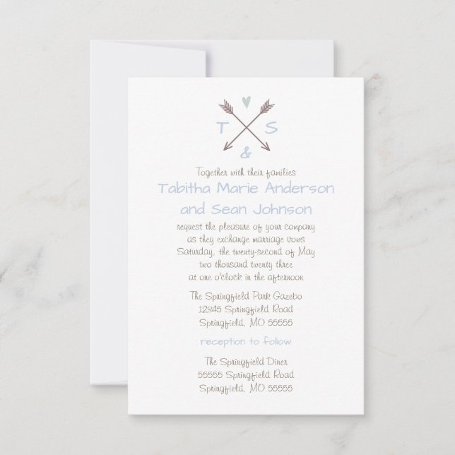 Arrows Blue Heart - Invitation de mariage et de ré (Devant)