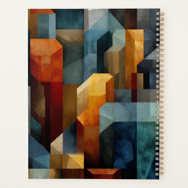 Art Abstrait Géométrique Texturé Bleu Orange Luxe (Dos)