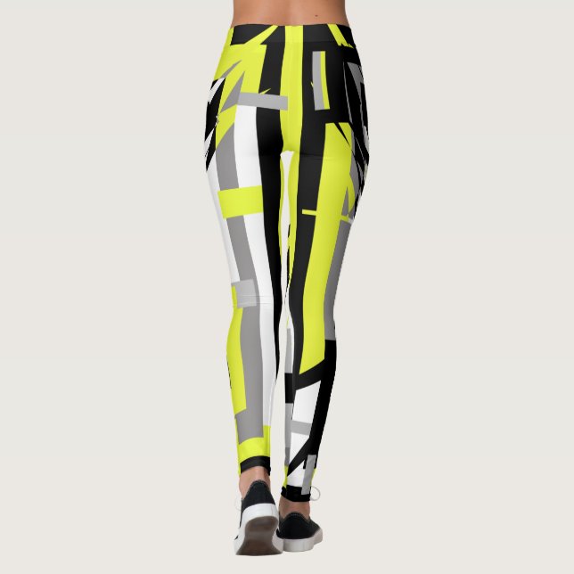 Art Abstrait Gris Jaune Pastel Couleurs Leggings (Dos)