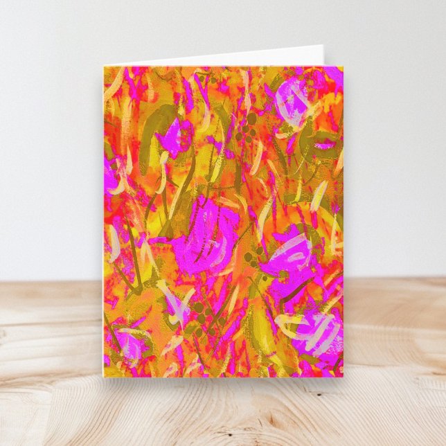 Art Abstrait moderne rose et or noir plié (Abstract Art Pink Gold Blank Note Cards by © Cathy Thompson. Perfect for all occasions.)