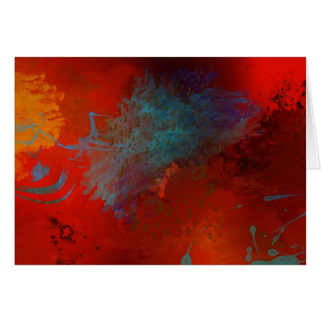 Art abstrait numérique grunge rouge, aqua et or (Devant horizontal)